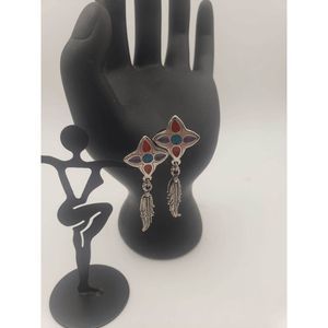 Native American costume Silver Metal Posts Diamond Design w/ Red/Purple-Turquois
